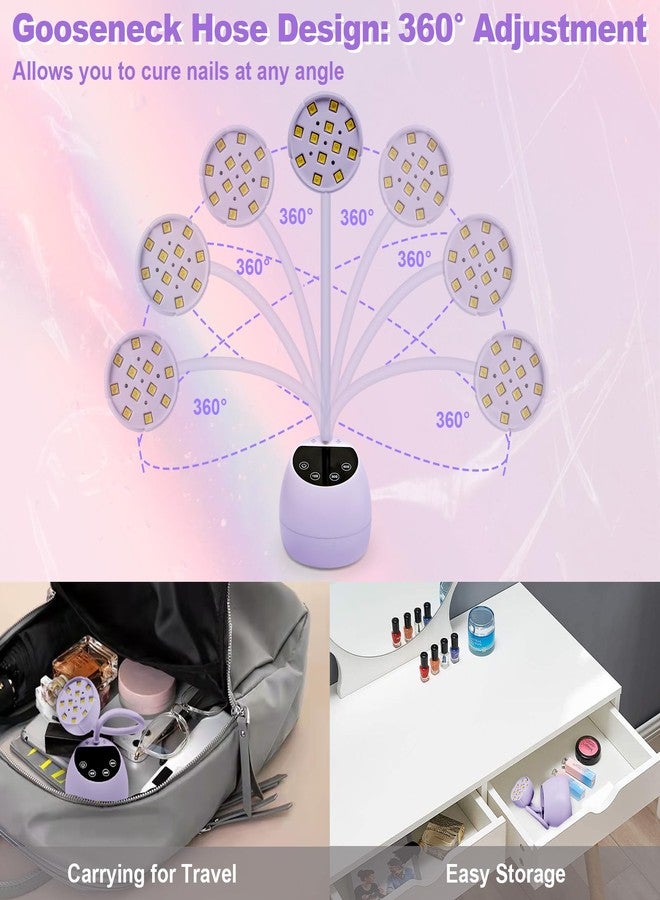 CGBE UV Nail Lamp, Cordless Gooseneck Gel x Lamp, 36W Mini Flash Cure Light, Portable USB LED Nail Light with 4 Timers & Auto Sensor for Salon Home DIY Use, Purple - Image 5